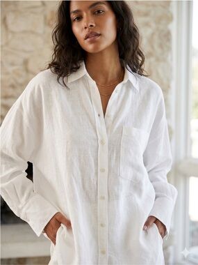 Zara White Linen button up with tie back